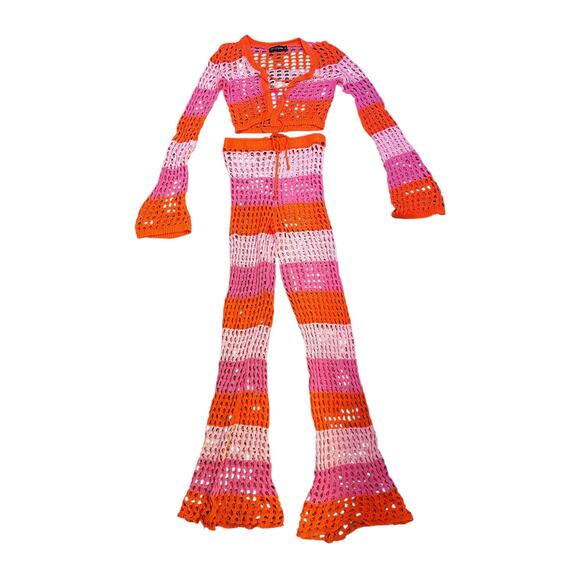 PrettyLittleThing Women’s 70s-Inspired Crochet Two-Piece Set Size XS - Picture 2 of 7